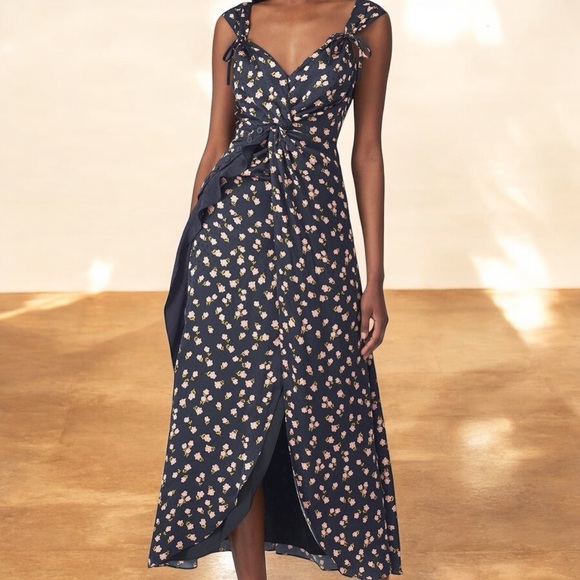 Self-Portrait ‘Sleeveless Twist-Front Floral Print Dress with Button Accents’ 0 - Picture 1 of 16